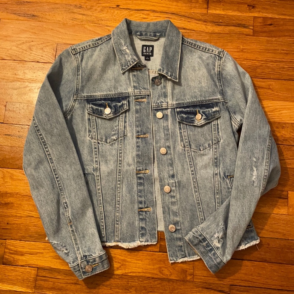 Gap Denim Distressed Jacket With Raw Hem